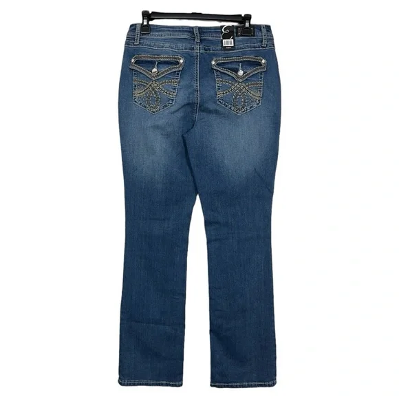 Earl Jeans Slim Bootcut Rhinestone Embellished Flap Pocket Jeans Size 10 NWT - Picture 2 of 7